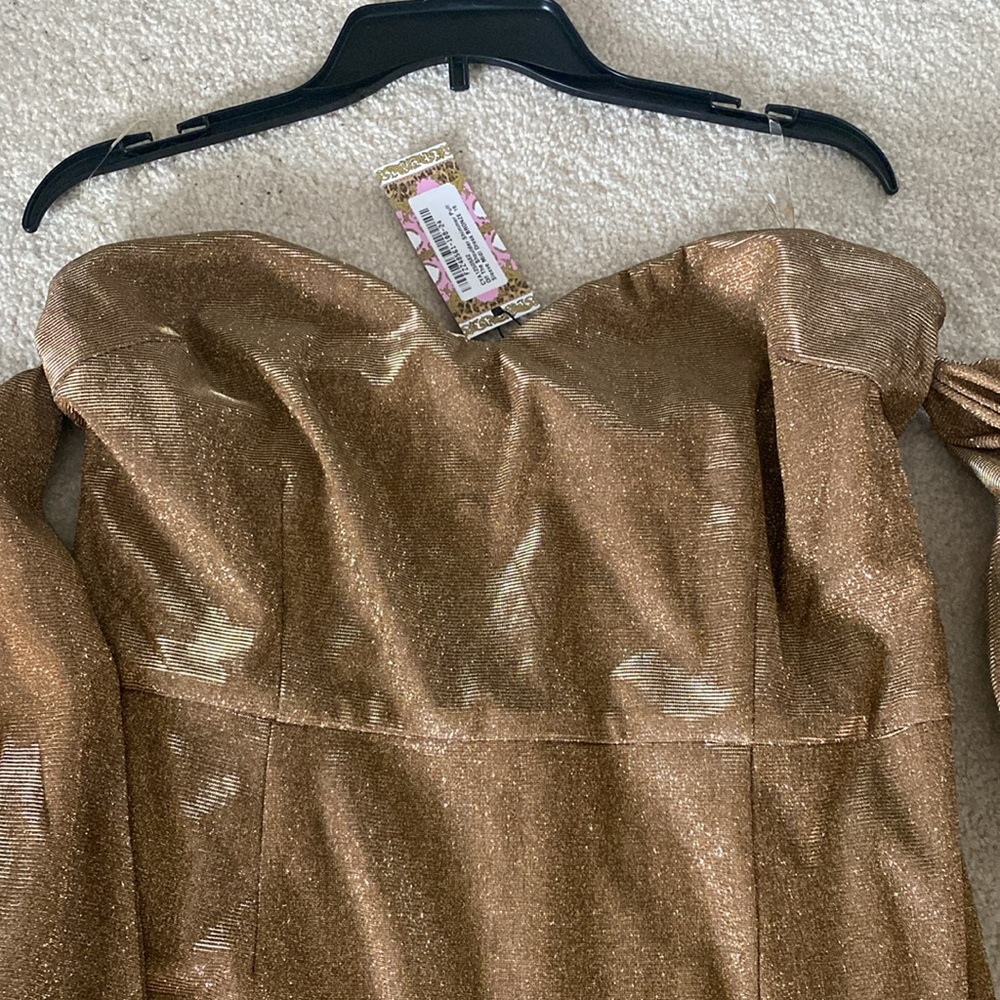 Boohoo off shoulder GOLD dress - Picture 6 of 12